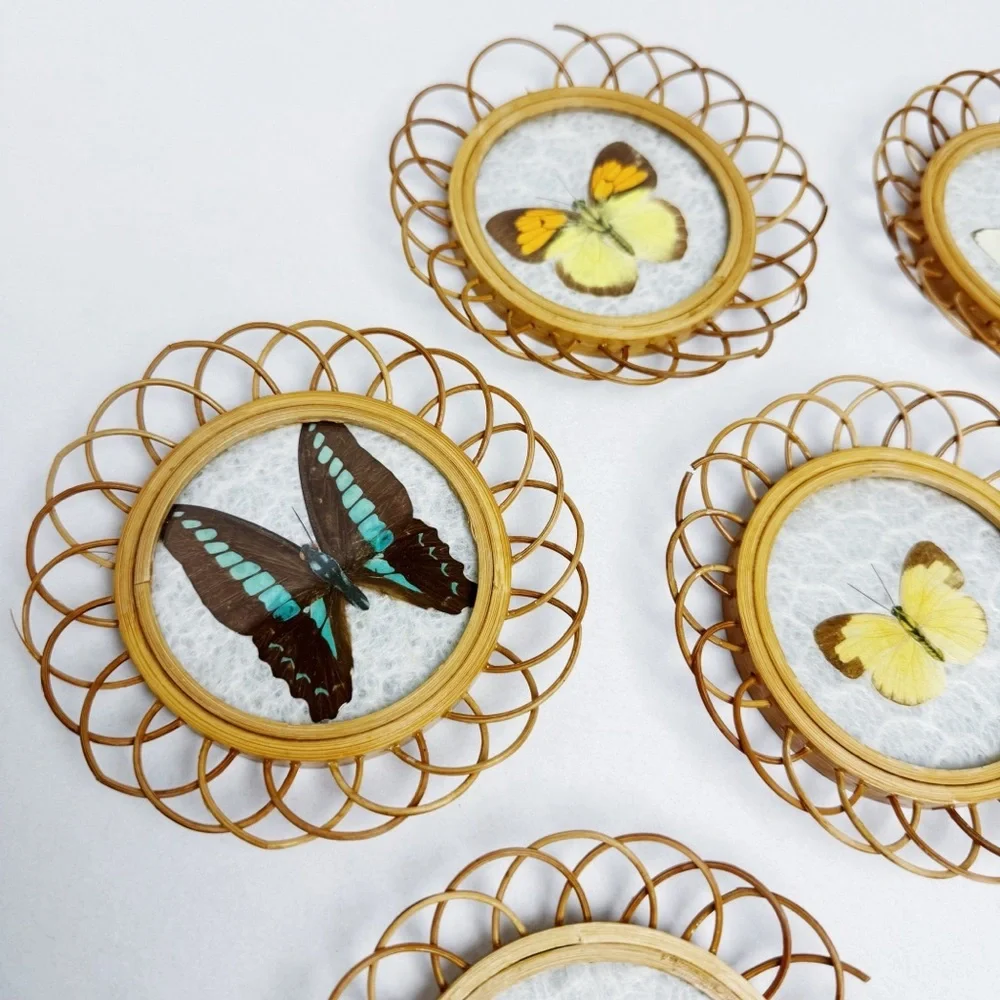 Vintage Real Butterfly Bamboo Coasters